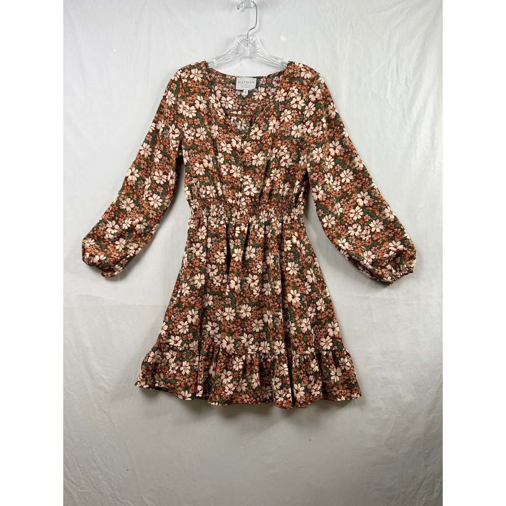 Hayden Floral Mini Dress Women S Brown Orange Smocked Waist Ruffle Hem Cottage